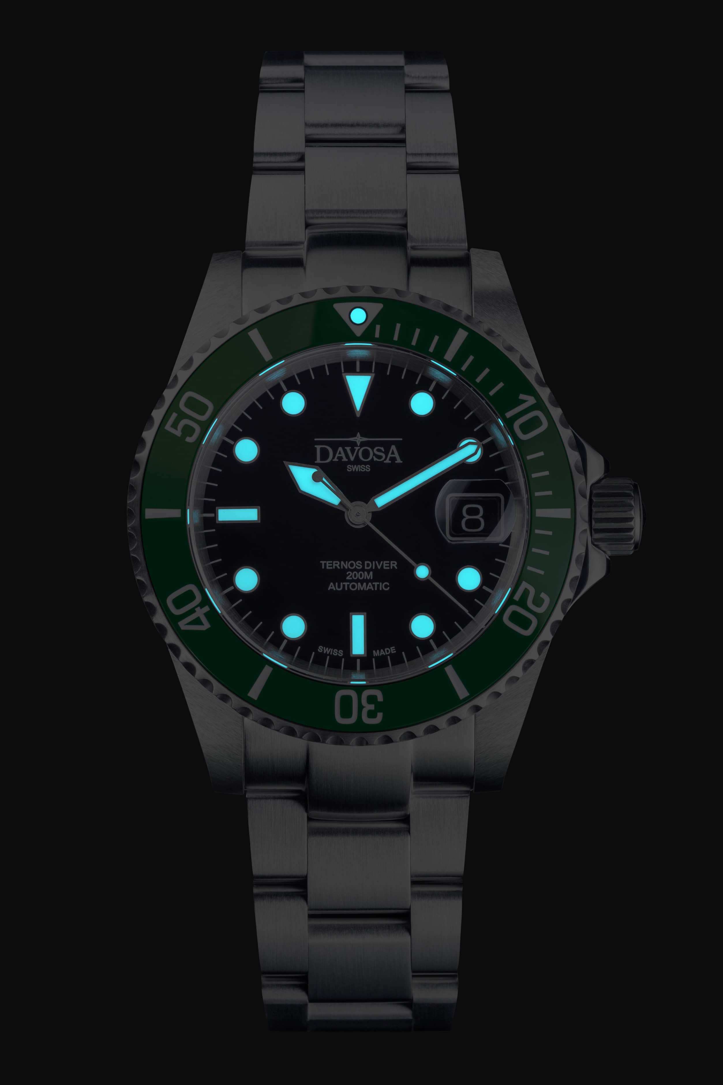 Ternos Diver Automatic 200m Swiss-Made Green and Black Unisex Diver Watch 161.552.70 With Loupe Diver Davosa USA Official Distributor. Prices are Final. Tax & duties included.