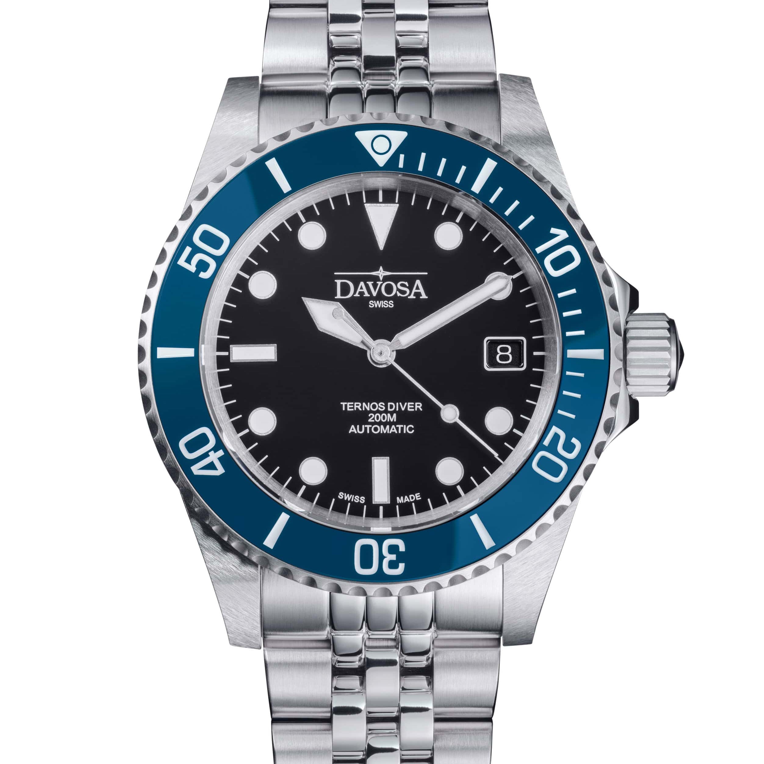 Ternos Diver Automatic 200m Swiss-Made Blue Unisex Diver Watch 161.550.04 No Loupe with Pentalink bracelet Diver Davosa USA Official Distributor. Prices are Final. Tax & duties included.
