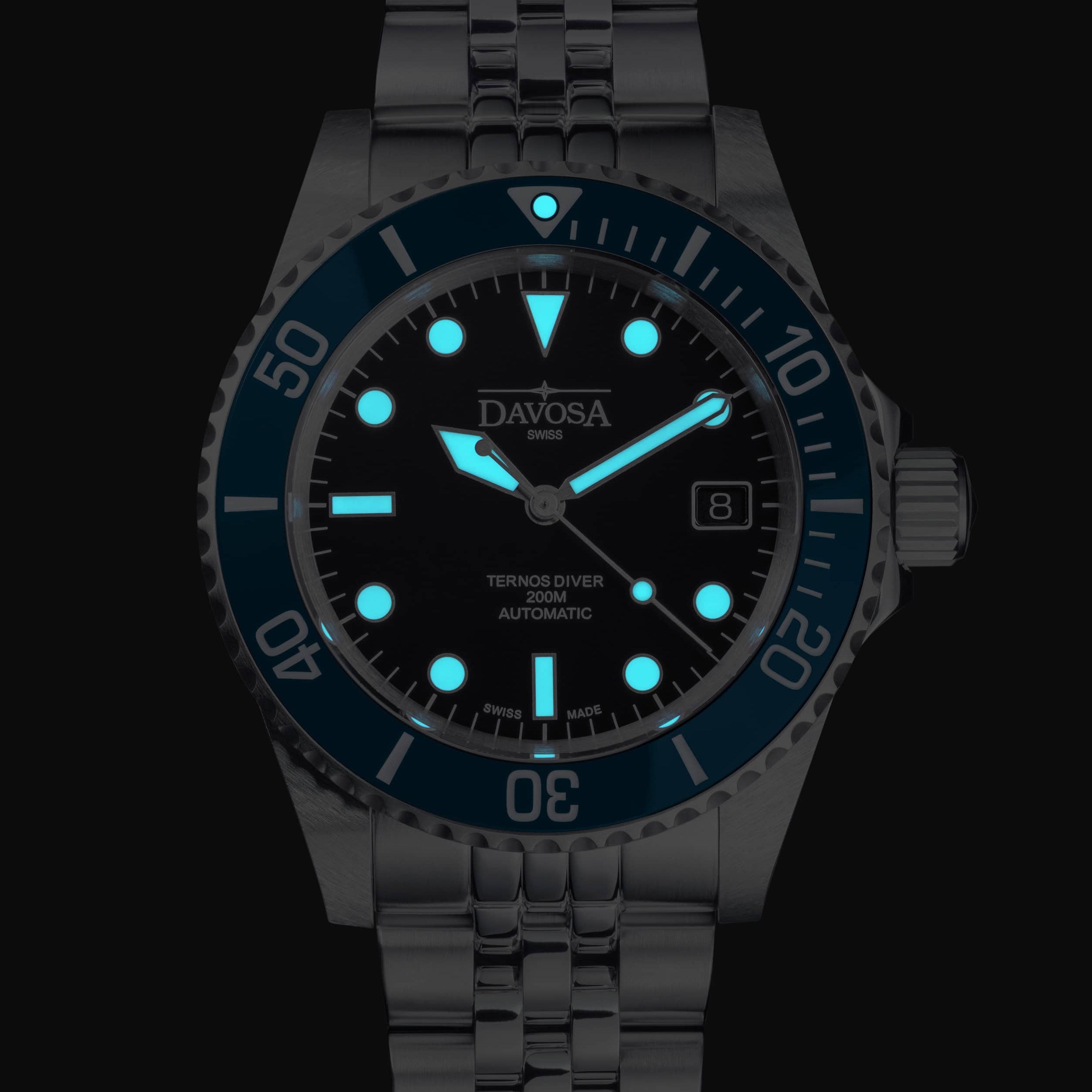 Ternos Diver Automatic 200m Swiss-Made Blue Unisex Diver Watch 161.550.04 No Loupe with Pentalink bracelet Diver Davosa USA Official Distributor. Prices are Final. Tax & duties included.
