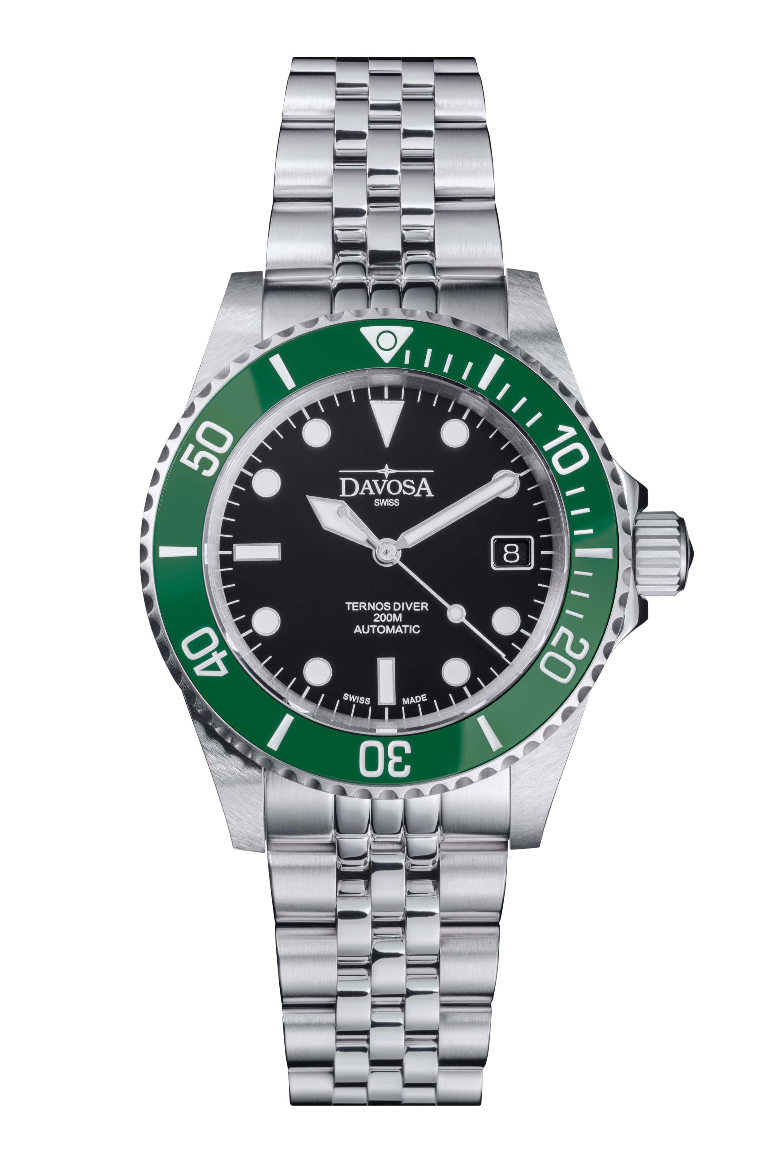 Ternos Diver Automatic 200m Swiss-Made Green and Black Unisex Diver Watch 161.552.07 With Loupe and Pentalink bracelet Diver Davosa USA Official Distributor. Prices are Final. Tax & duties included.