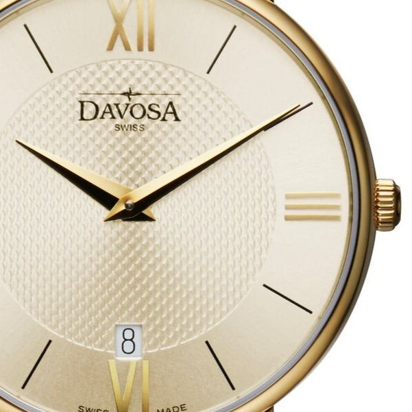 Pianos II Quartz Champagne Guilloche Gold Executive Watch 16248635 Executive Davosa USA Official Distributor. Prices are Final. Tax & duties included.