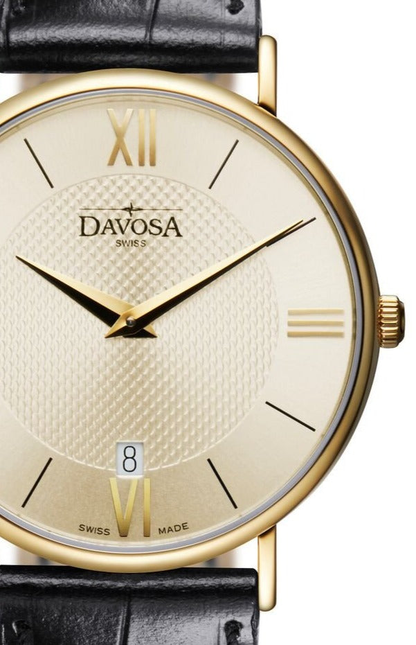Pianos II Quartz Champagne Guilloche Gold Executive Watch 16248635 Executive Davosa USA Official Distributor. Prices are Final. Tax & duties included.
