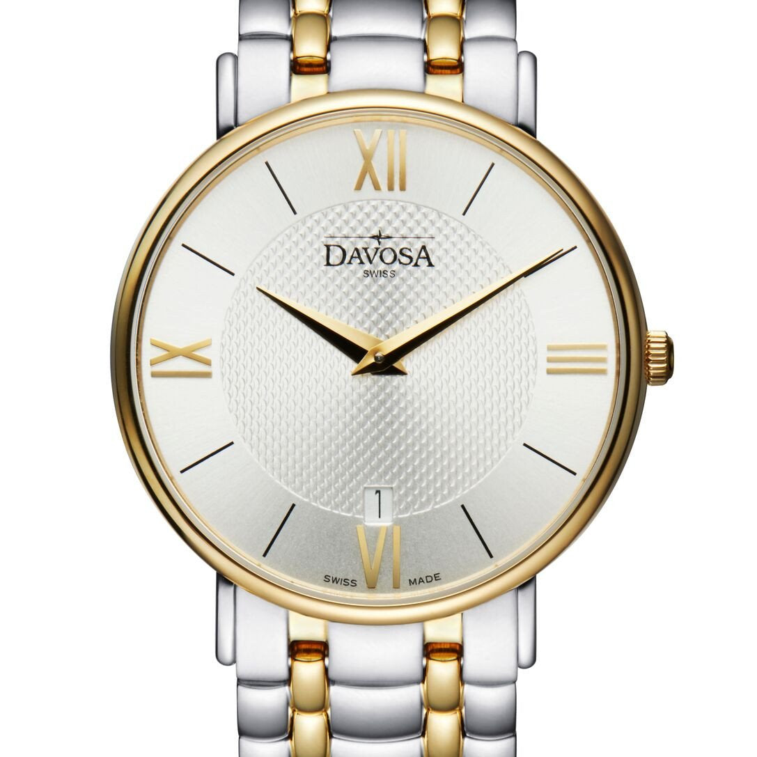 Pianos II Quartz Guilloche Silver Gold Executive Watch 16347715 Executive Davosa USA Official Distributor. Prices are Final. Tax & duties included.