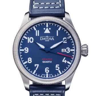 Aviator Quartz Swiss-Made Blue Men's Dress Watch 16249845 Pilot Davosa USA Official Distributor. Prices are Final. Tax & duties included.