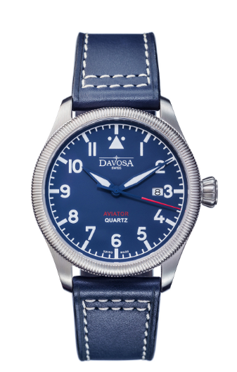 Aviator Quartz Swiss-Made Blue Men's Dress Watch 16249845 Pilot Davosa USA Official Distributor. Prices are Final. Tax & duties included.