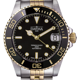 Ternos Medium Automatic Swiss-Made Black Gold Diver Watch 16619705 Diver Davosa USA Official Distributor. Prices are Final. Tax & duties included.
