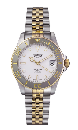 Ternos Medium Automatic Swiss-Made White Gold Diver Watch 16619702 Diver Davosa USA Official Distributor. Prices are Final. Tax & duties included.