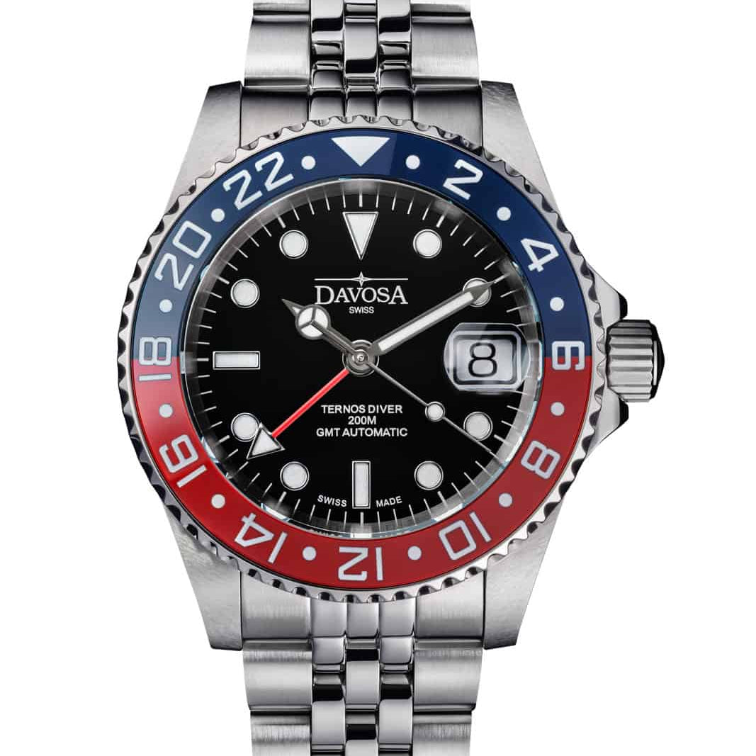 Ternos Ceramic Automatic GMT Swiss-Made Blue Red Diving Watch 16159006 GMT Davosa USA Official Distributor. Prices are Final. Tax & duties included.