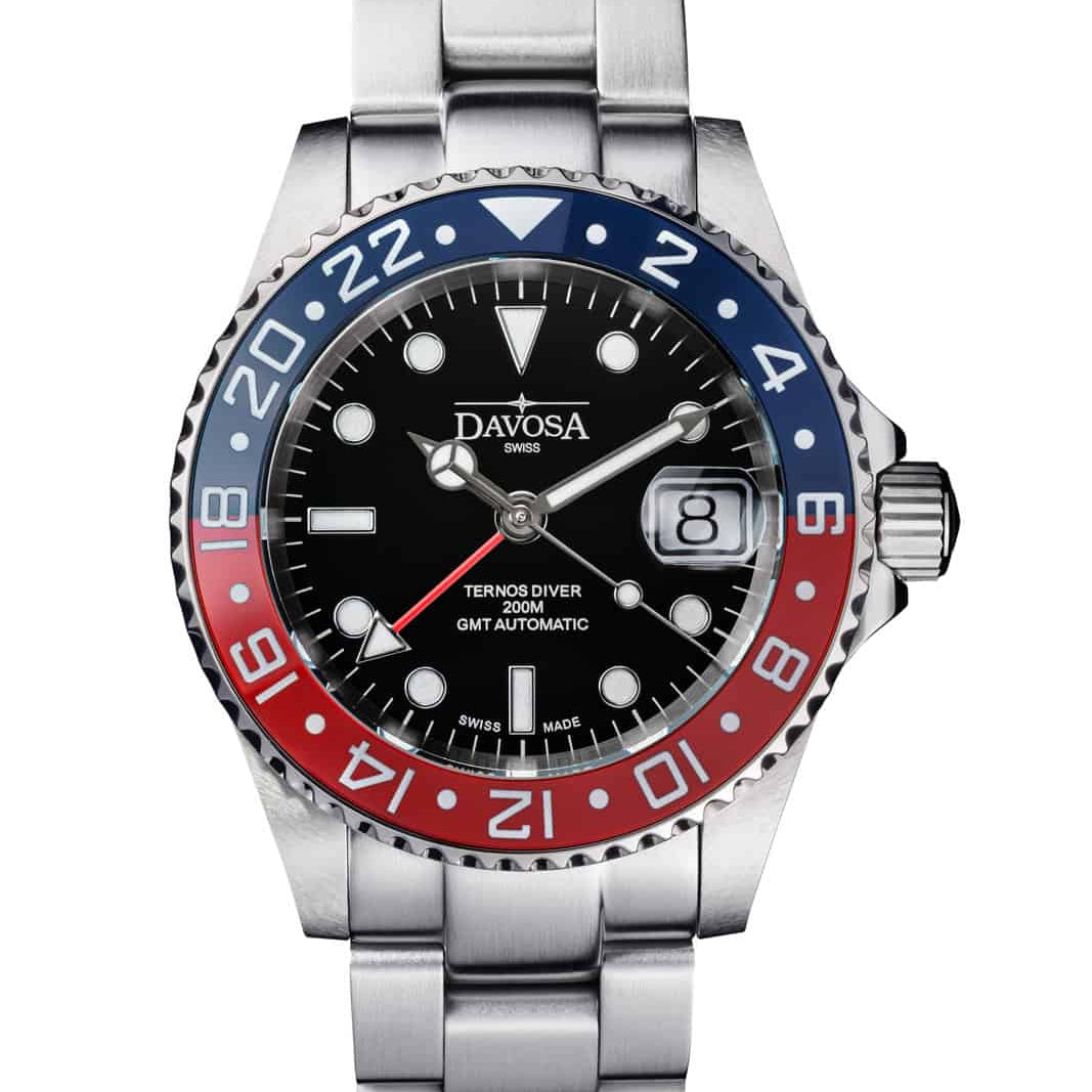 Ternos Ceramic Automatic GMT Swiss-Made Blue Red Diving Watch 16159060 GMT Davosa USA Official Distributor. Prices are Final. Tax & duties included.