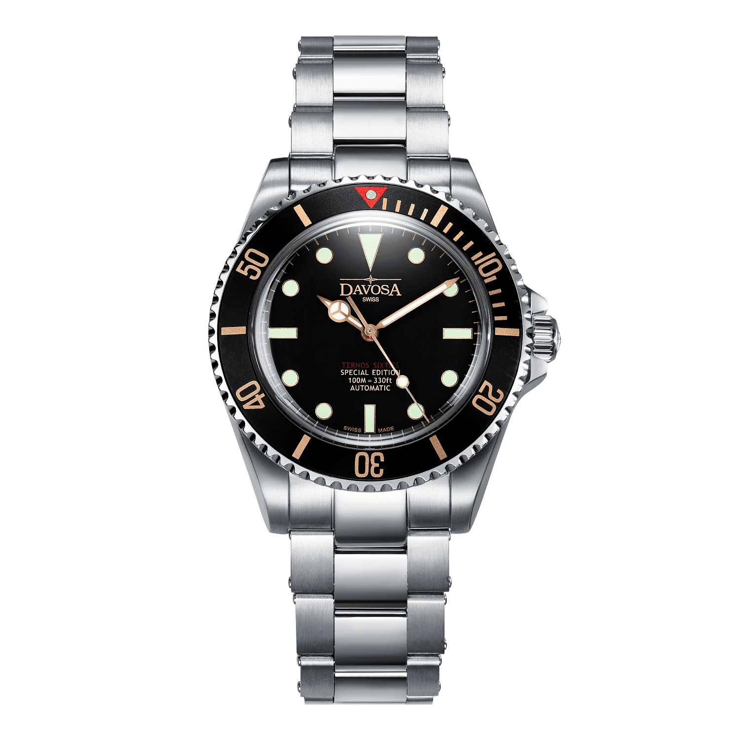 Ternos Sixties Seahorse Swiss-Made 40mm Golden touch Sapphire Crystal Unisex Wristwatch 16152591 Special US Edition 100 units only Diver Davosa USA Official Distributor. Prices are Final. Tax & duties included.