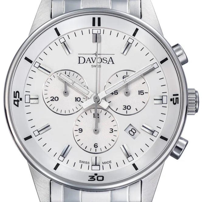 Vireo Quartz Chronograph Swiss-Made White Pilot Watch 16348115 Pilot Davosa USA Official Distributor. Prices are Final. Tax & duties included. 41mm White PentaLink