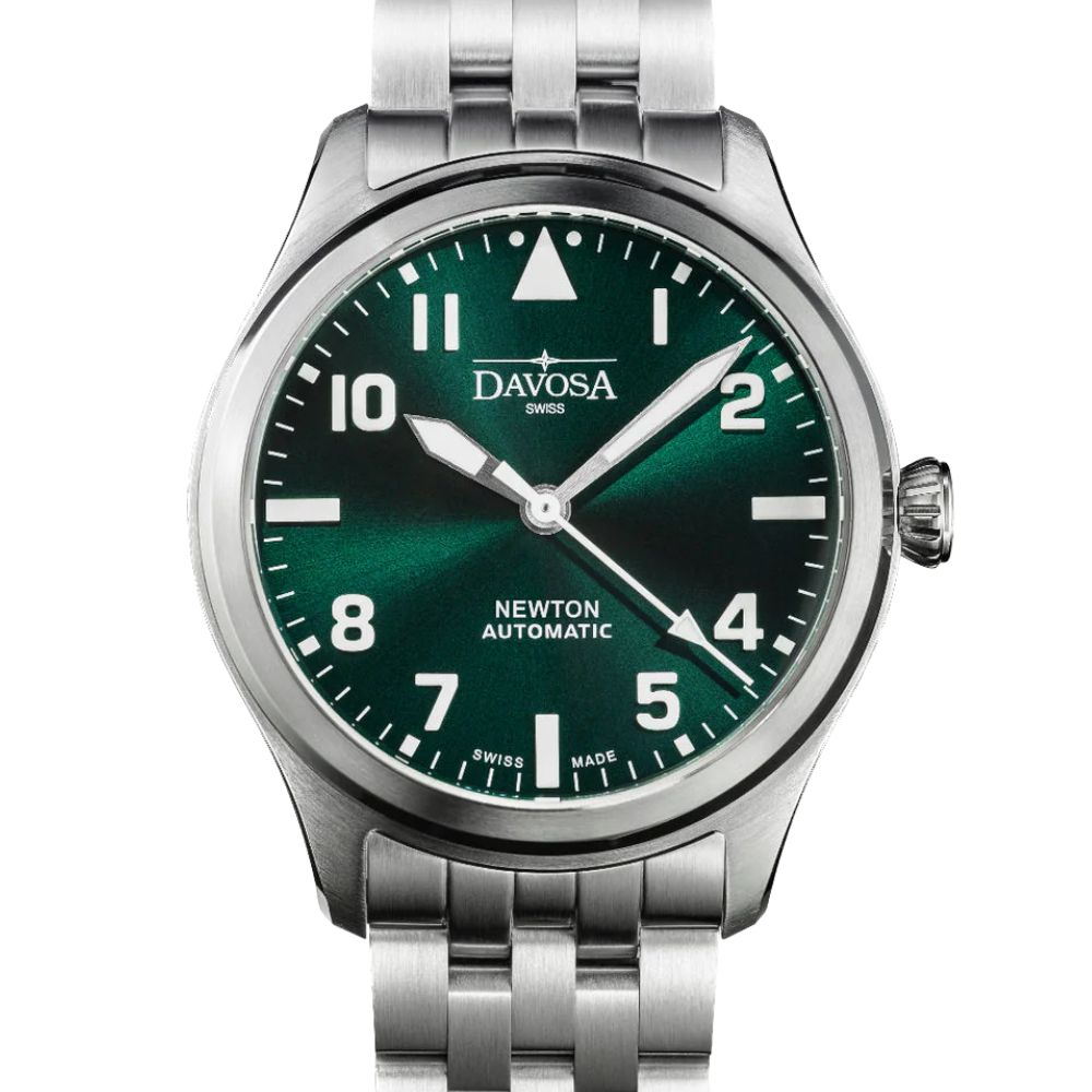 Newton Pilot Automatic 40mm Green Pilot Watch Pilot DAVOSA Swiss PentaLink bracelet