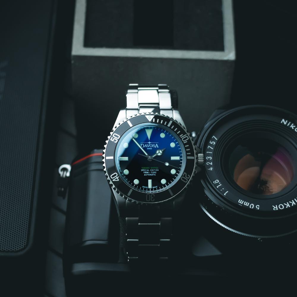 Ternos Sixties Seahorse Swiss-Made 40mm Faded Blue Sapphire Crystal Unisex Wristwatch 16152590 Special US Edition 100 units only Diver Davosa USA Official Distributor. Prices are Final. Tax & duties included.