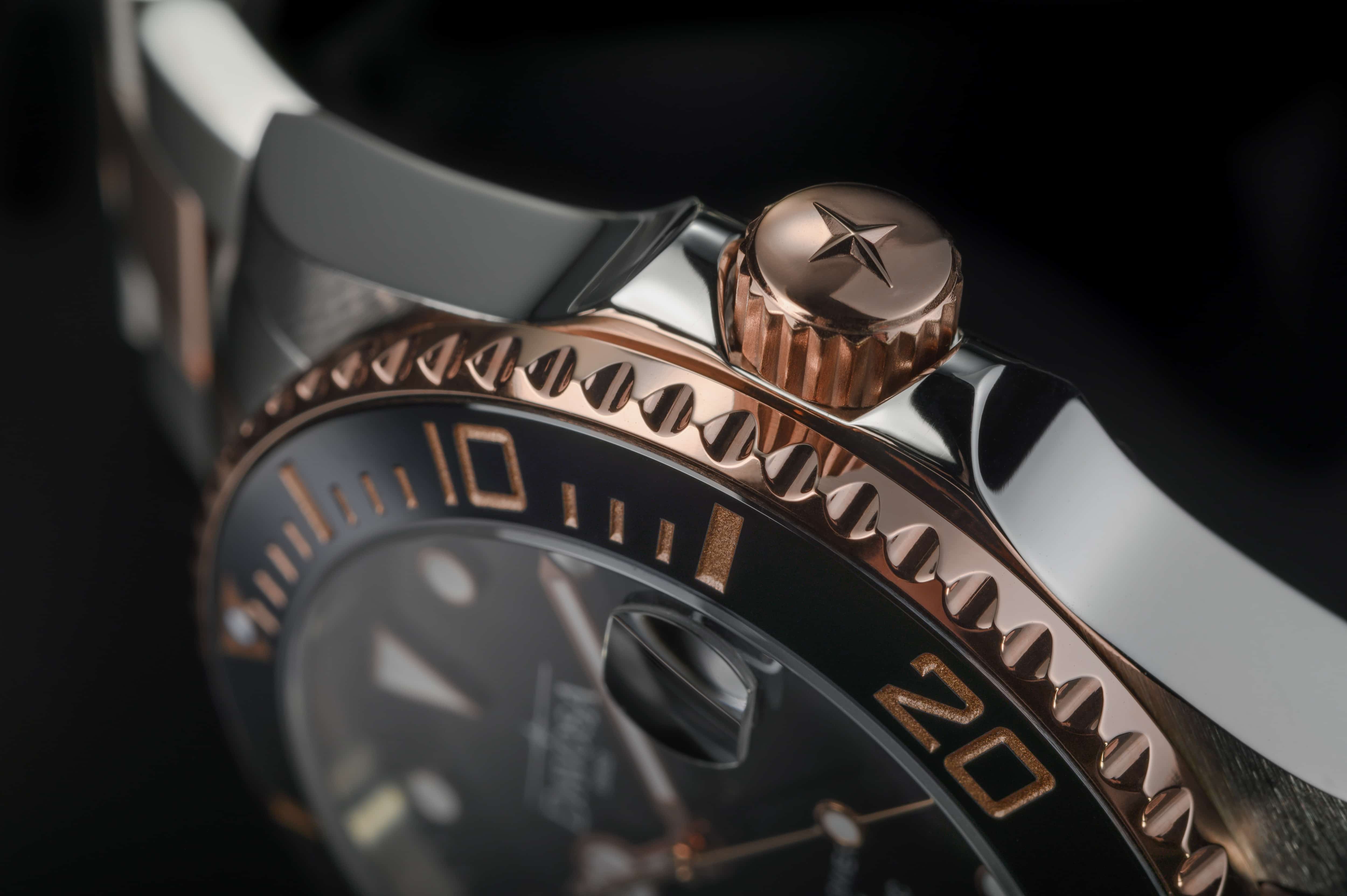 Ternos Medium Automatic Black Rose Gold Diving Watch 16619605 Diver Davosa USA Official Distributor. Prices are Final. Tax & duties included.
