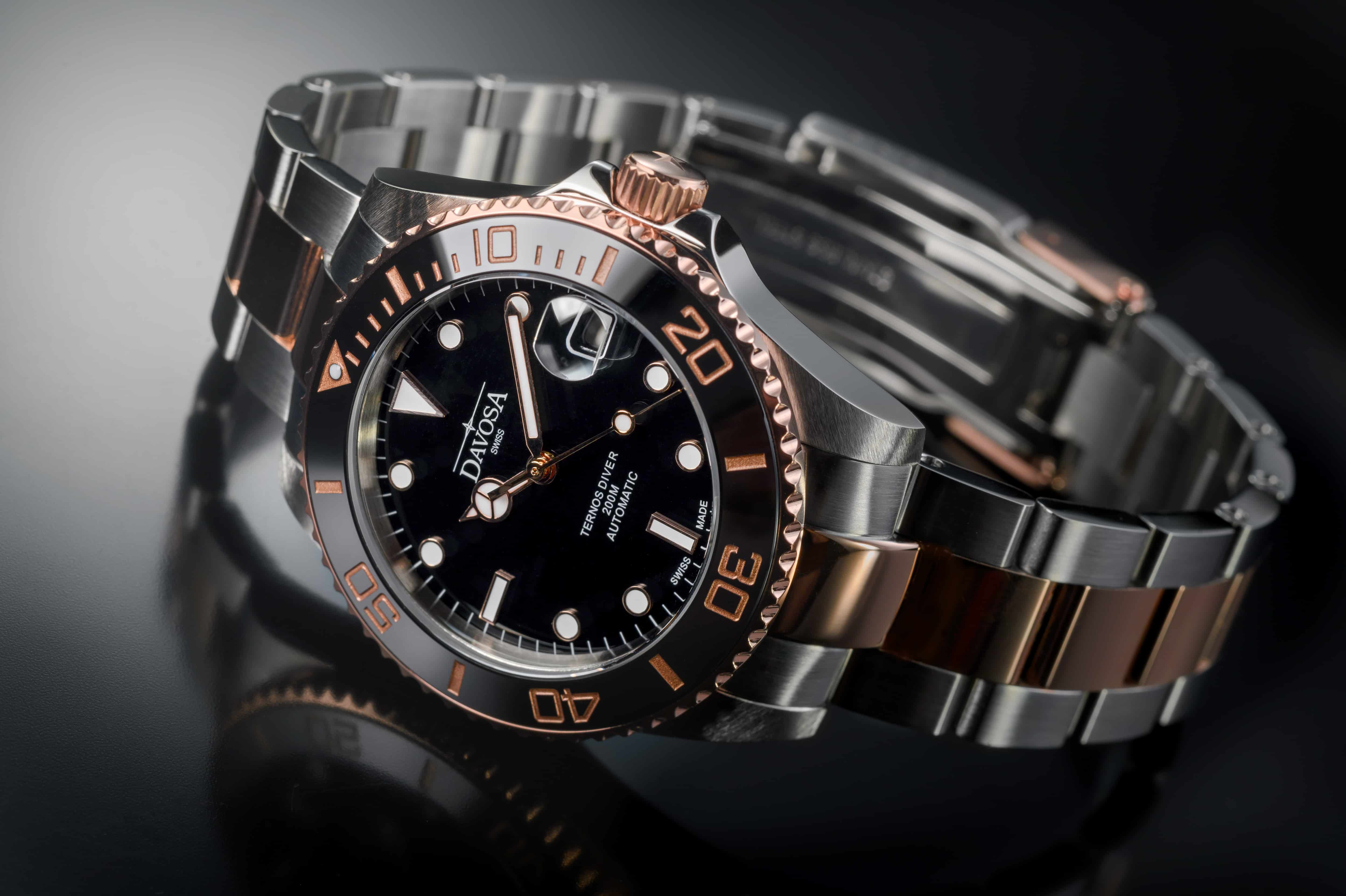 Ternos Medium Automatic Black Rose Gold Diving Watch 16619650 Diver Davosa USA Official Distributor. Prices are Final. Tax & duties included.