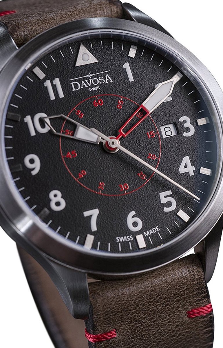Neoteric Automatic Swiss-Made Black Red Pilot Watch 16156556 Pilot Davosa USA Official Distributor. Prices are Final. Tax & duties included.