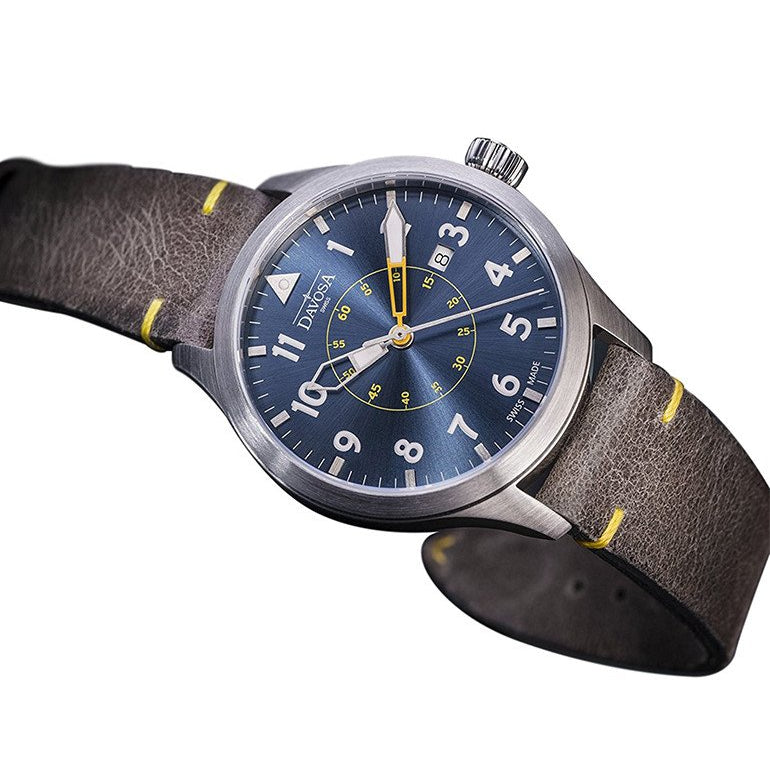 Neoteric Automatic Swiss-Made Blue Yellow Pilot Watch 16156546 Pilot Davosa USA Official Distributor. Prices are Final. Tax & duties included.