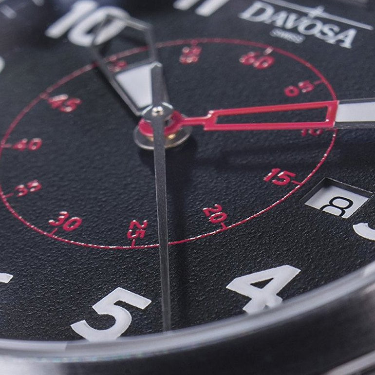 Neoteric Automatic Swiss-Made Black Red Pilot Watch 16156556 Pilot Davosa USA Official Distributor. Prices are Final. Tax & duties included.