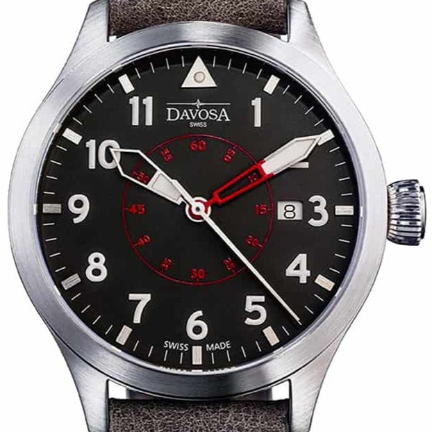 Neoteric Automatic Swiss-Made Black Red Pilot Watch 16156556 Pilot Davosa USA Official Distributor. Prices are Final. Tax & duties included. 42mm Black-Red Leather