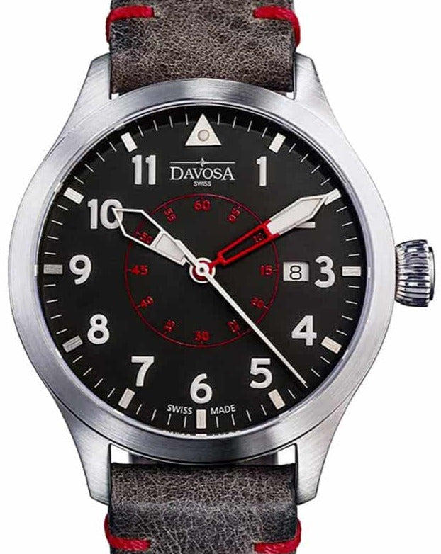 Neoteric Automatic Swiss-Made Black Red Pilot Watch 16156556 Pilot Davosa USA Official Distributor. Prices are Final. Tax & duties included. 42mm Black-Red Leather