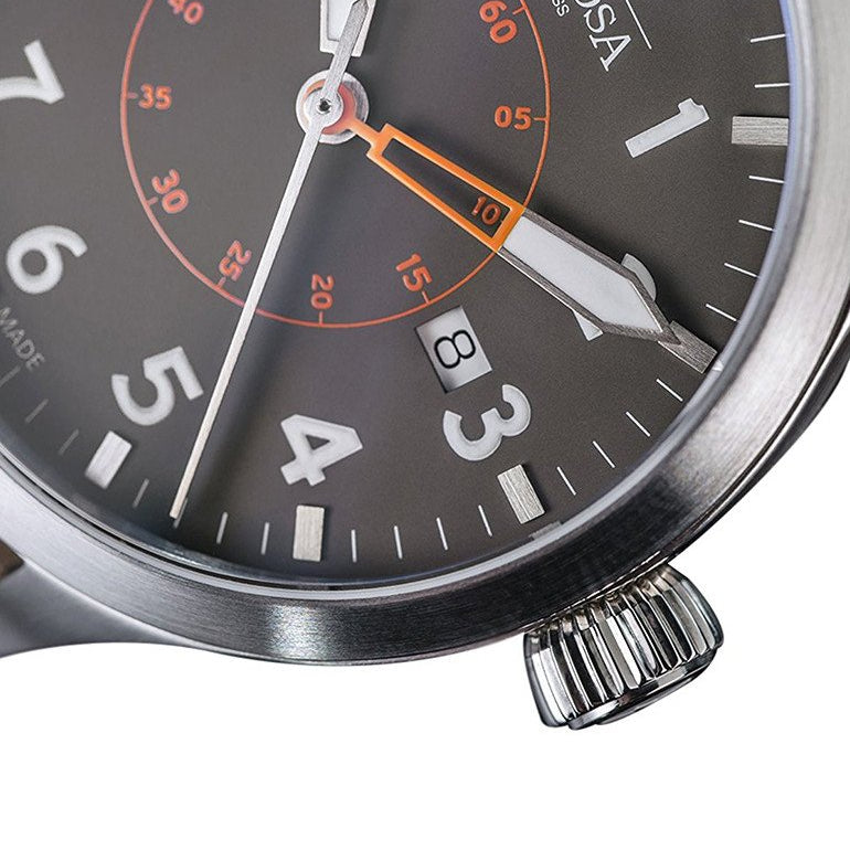 Neoteric Automatic Swiss-Made Brown Gray Pilot Watch 16156596 Pilot Davosa USA Official Distributor. Prices are Final. Tax & duties included.