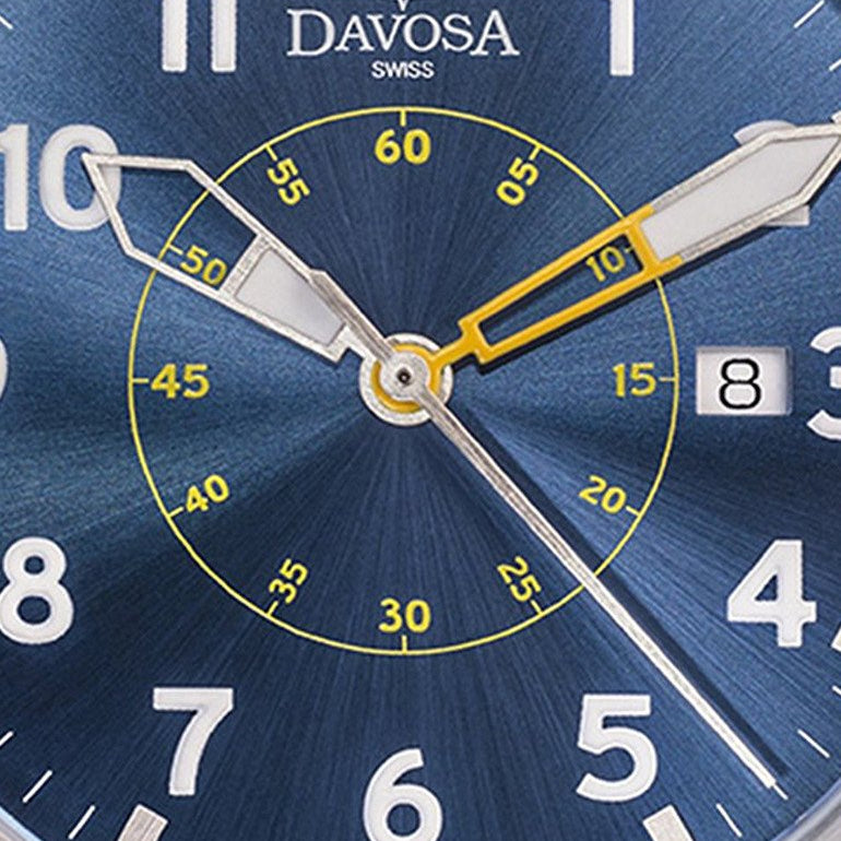 Neoteric Automatic Swiss-Made Blue Yellow Pilot Watch 16156546 Pilot Davosa USA Official Distributor. Prices are Final. Tax & duties included.