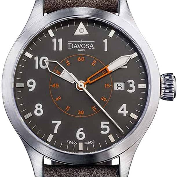 Neoteric Automatic Swiss-Made Brown Gray Pilot Watch 16156596 Pilot Davosa USA Official Distributor. Prices are Final. Tax & duties included. 42mm Gray Leather