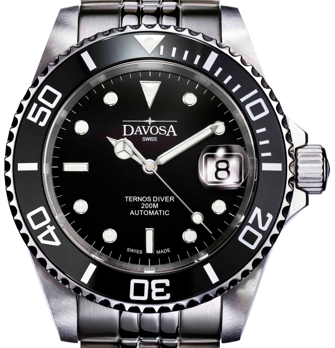 Davosa Swiss Ternos 16155550 Diver Analog Men Wrist Watch Steel Band Black  Face