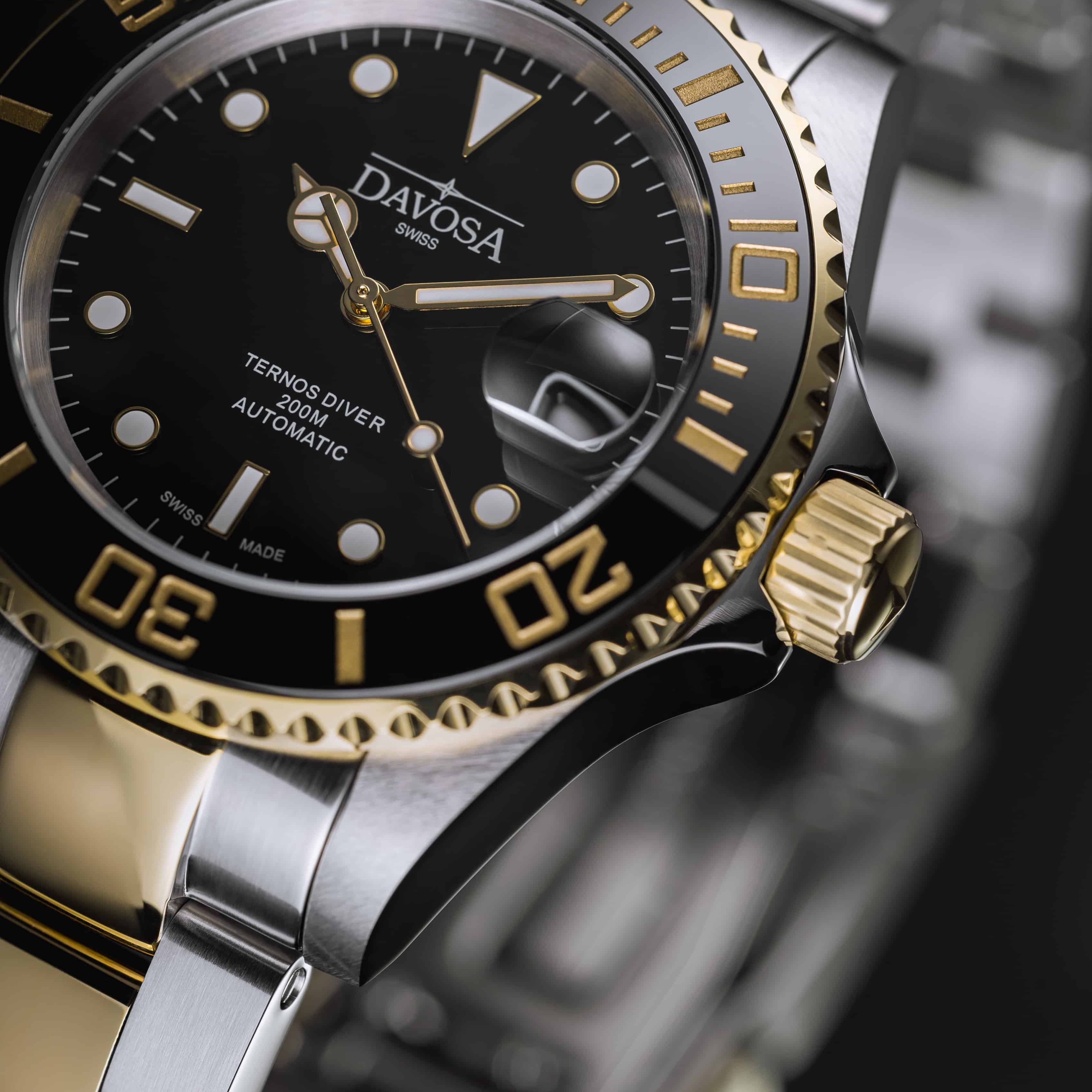 Ternos Ceramic Automatic Swiss-Made Black Gold Diving Watch 16155530 Diver Davosa USA Official Distributor. Prices are Final. Tax & duties included.