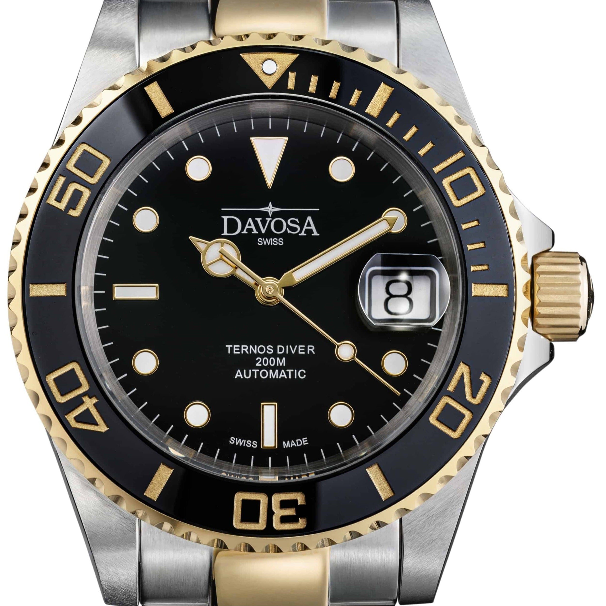Ternos Ceramic Automatic Swiss-Made Black Gold Diving Watch 16155530 Diver Davosa USA Official Distributor. Prices are Final. Tax & duties included. 40mm Black-Gold TriaLink