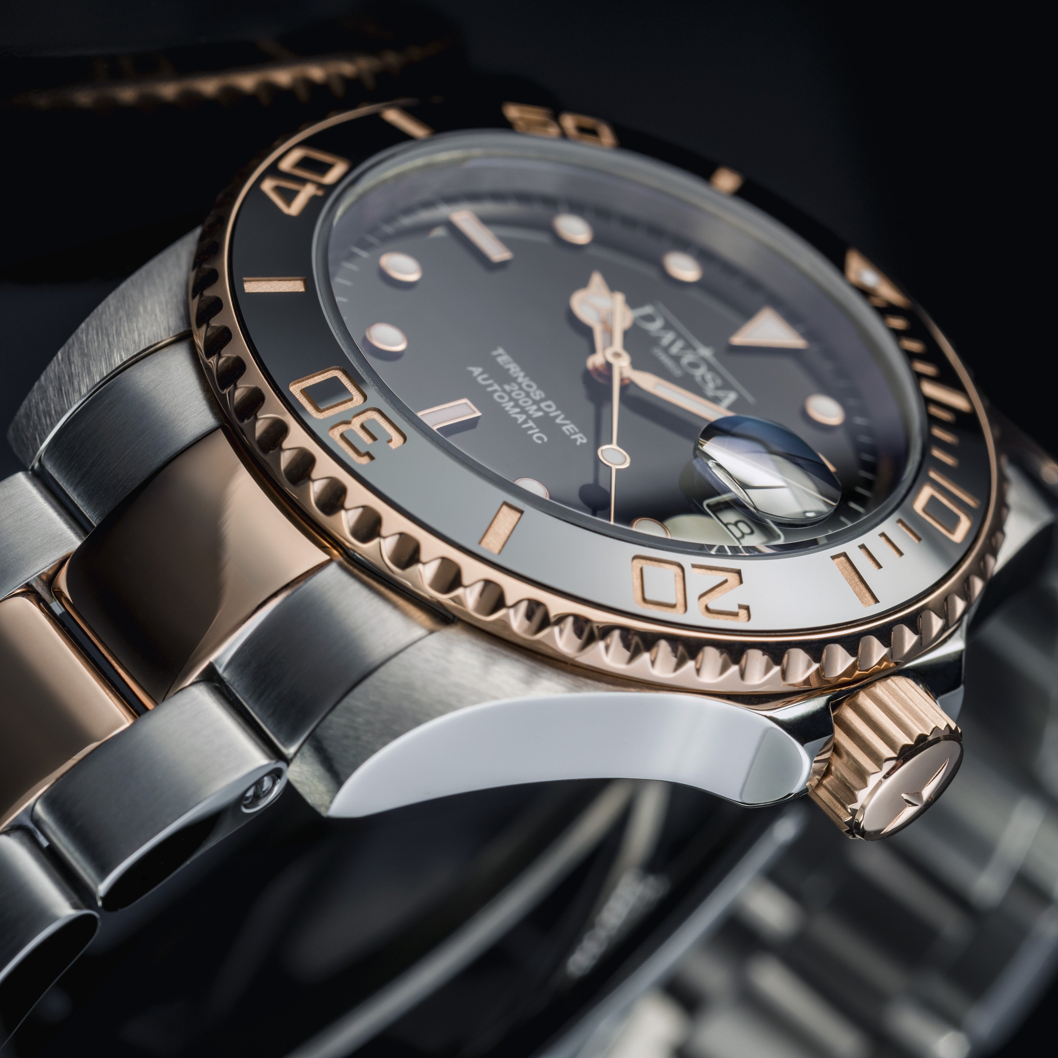Ternos Ceramic Automatic Swiss-Made Black Rose Gold Diving Watch 16155565 Diver Davosa USA Official Distributor. Prices are Final. Tax & duties included.