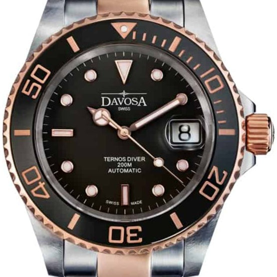 Ternos Ceramic Automatic Swiss-Made Black Rose Gold Diving Watch 16155565 Diver Davosa USA Official Distributor. Prices are Final. Tax & duties included.
