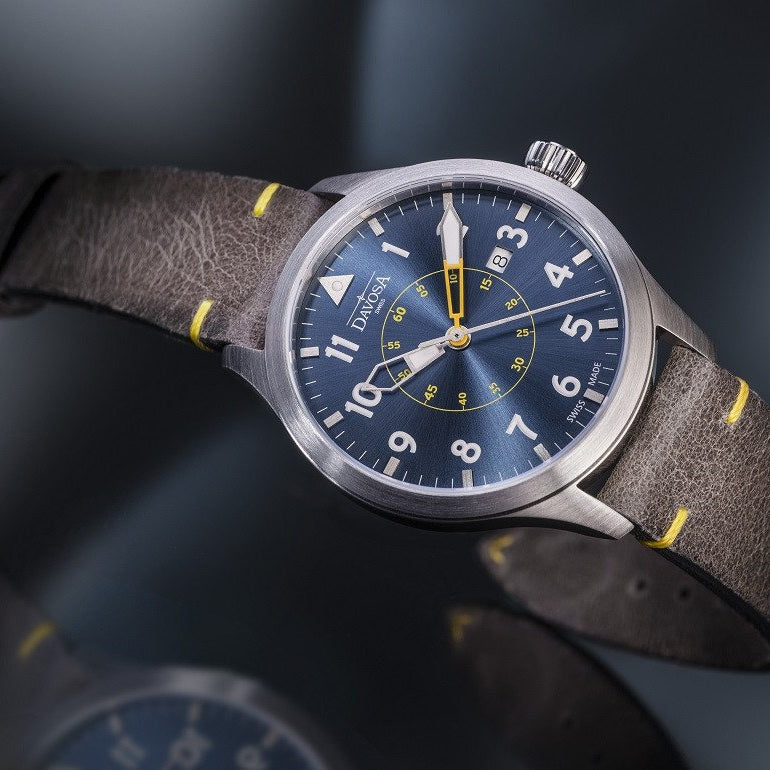 Neoteric Automatic Swiss-Made Blue Yellow Pilot Watch 16156546 Pilot Davosa USA Official Distributor. Prices are Final. Tax & duties included.