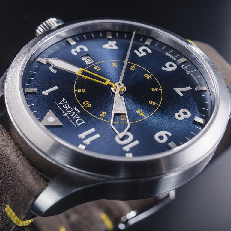 Neoteric Automatic Swiss-Made Blue Yellow Pilot Watch 16156546 Pilot Davosa USA Official Distributor. Prices are Final. Tax & duties included.