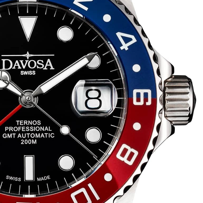 Ternos Professional Automatic 200m GMT Red Blue Diving Watch 16157160 GMT Davosa USA Official Distributor. Prices are Final. Tax & duties included.
