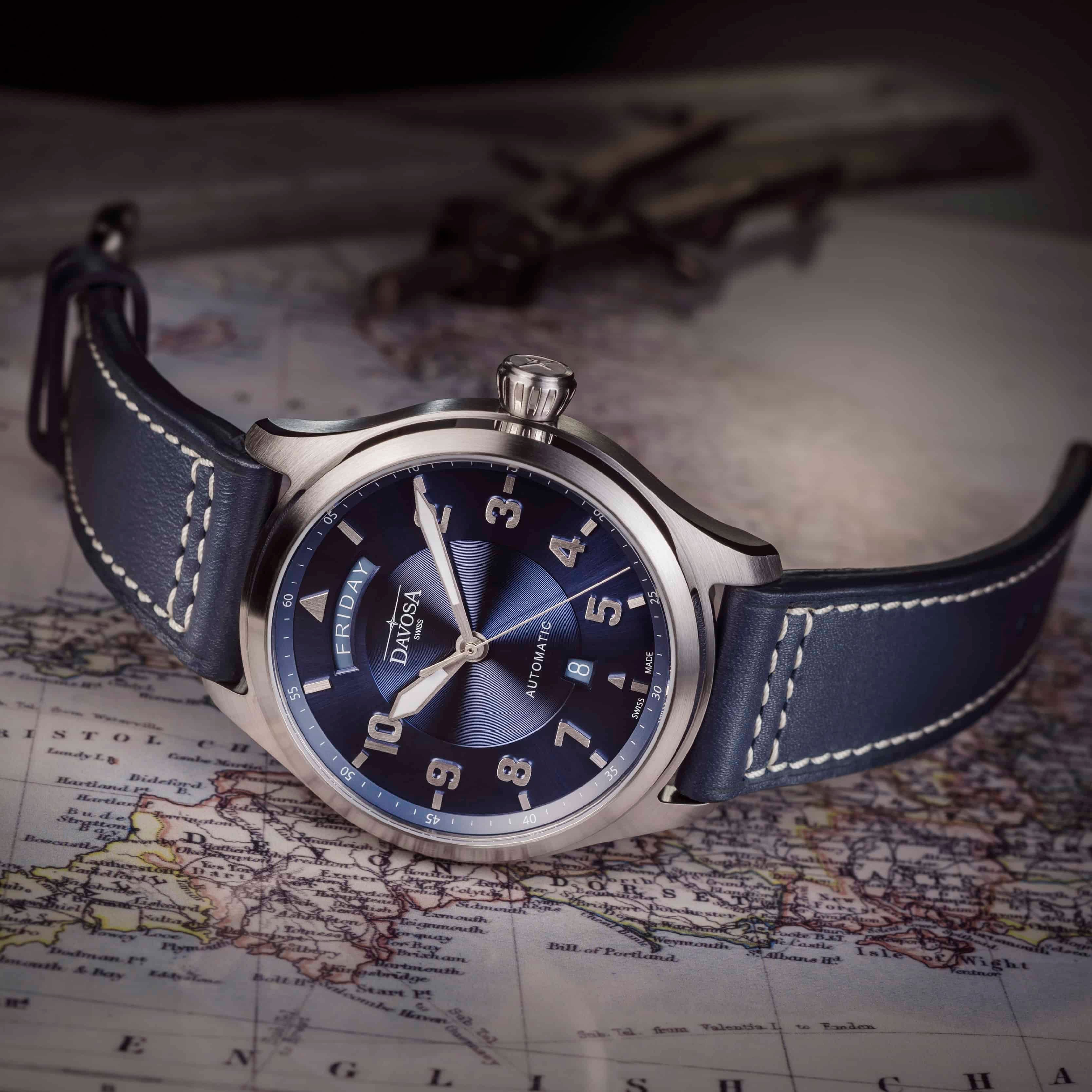 Newton Day-Date Automatic 44mm Blue Blue Pilot Watch 16158545 Pilot Davosa USA Official Distributor. Prices are Final. Tax & duties included.