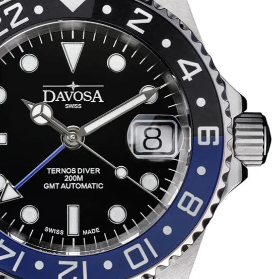 Ternos Ceramic Automatic GMT Swiss-Made Diving Watch PentaLink Bracelet GMT Davosa USA Official Distributor. Prices are Final. Tax & duties included.