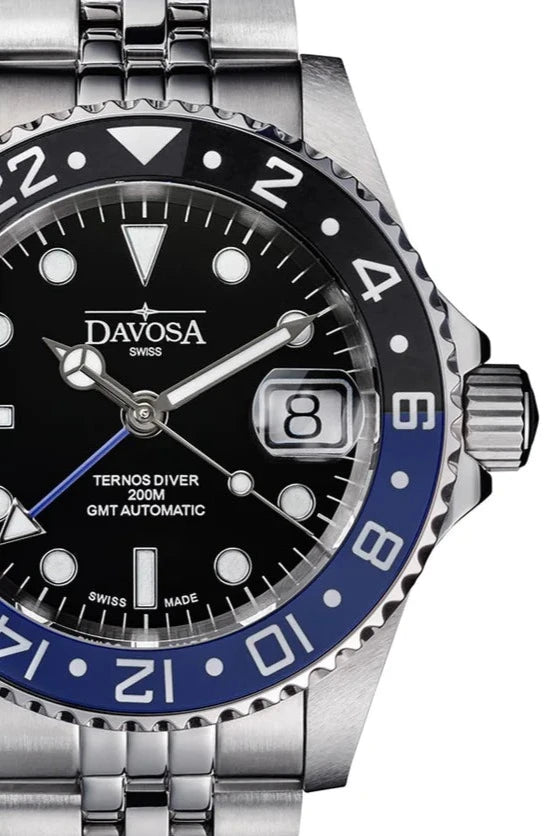 Ternos Ceramic Automatic GMT Swiss-Made Diving Watch PentaLink Bracelet GMT Davosa USA Official Distributor. Prices are Final. Tax & duties included.