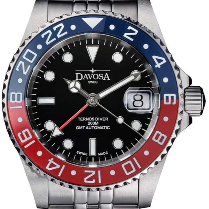 Ternos Ceramic Automatic GMT Swiss-Made Diving Watch PentaLink Bracelet GMT Davosa USA Official Distributor. Prices are Final. Tax & duties included.