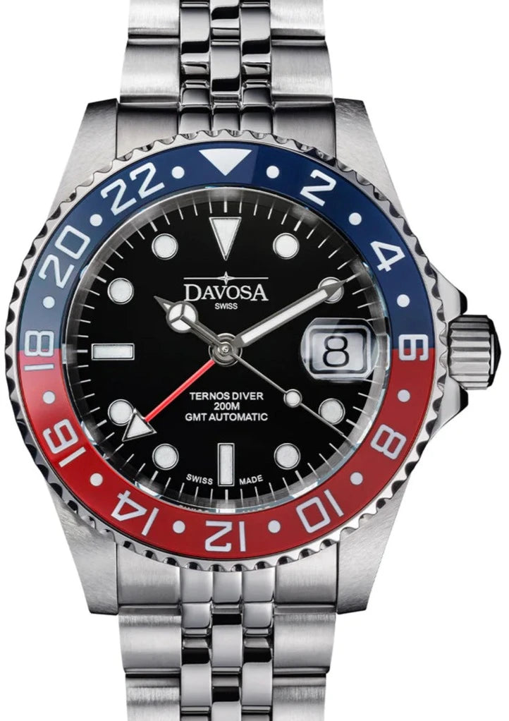 Ternos Ceramic Automatic GMT Swiss-Made Diving Watch PentaLink Bracelet GMT Davosa USA Official Distributor. Prices are Final. Tax & duties included.
