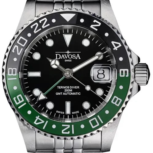 Ternos Ceramic Automatic GMT Swiss-Made Black Green Diving Watch 16159007 GMT Davosa USA Official Distributor. Prices are Final. Tax & duties included.