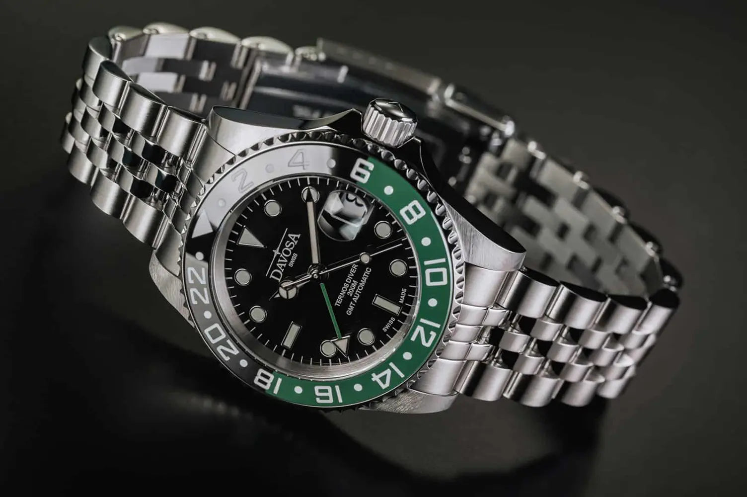 Ternos Ceramic Automatic GMT Swiss-Made Black Green Diving Watch 16159007 GMT Davosa USA Official Distributor. Prices are Final. Tax & duties included.