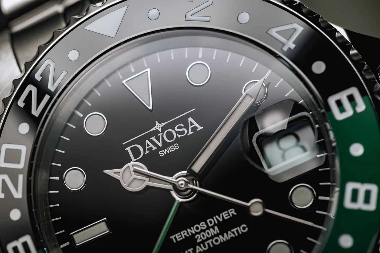 Ternos Ceramic Automatic GMT Swiss-Made Black Green Diving Watch 16159007 GMT Davosa USA Official Distributor. Prices are Final. Tax & duties included.