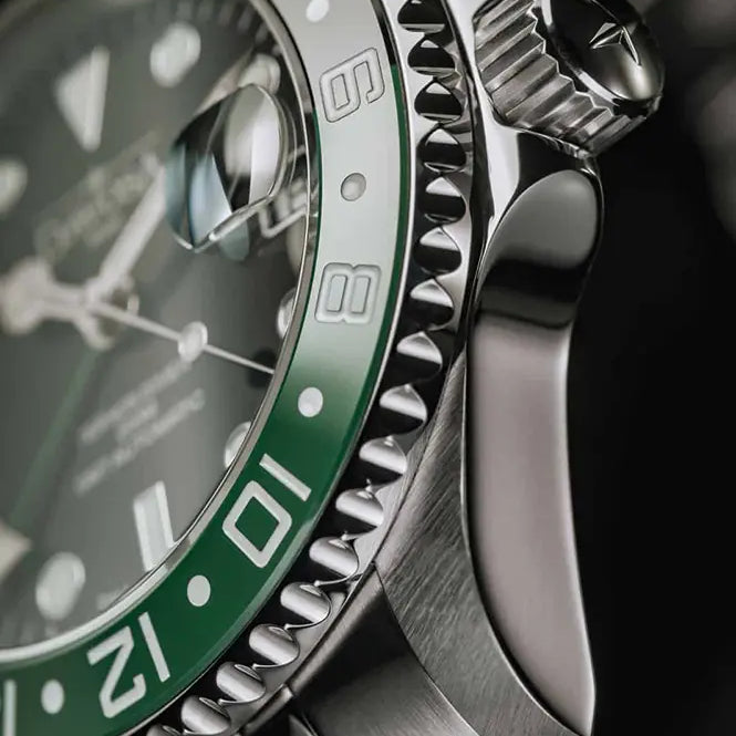 Ternos Ceramic Automatic GMT Swiss-Made Black Green Diving Watch 16159007 GMT Davosa USA Official Distributor. Prices are Final. Tax & duties included.