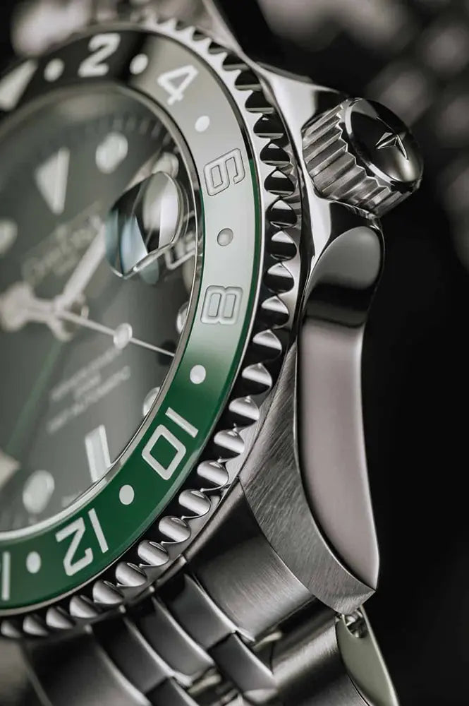 Ternos Ceramic Automatic GMT Swiss-Made Black Green Diving Watch 16159007 GMT Davosa USA Official Distributor. Prices are Final. Tax & duties included.