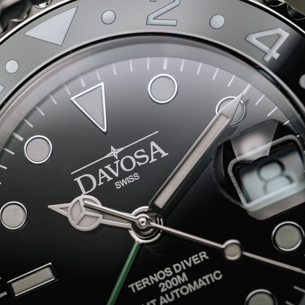 Ternos Ceramic Automatic GMT Swiss-Made Black Green Diving Watch 16159070 GMT Davosa USA Official Distributor. Prices are Final. Tax & duties included.