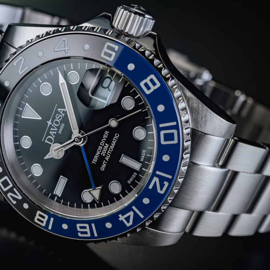 Ternos Ceramic Automatic GMT Swiss-Made Black Blue Diving Watch 16159040 GMT Davosa USA Official Distributor. Prices are Final. Tax & duties included.