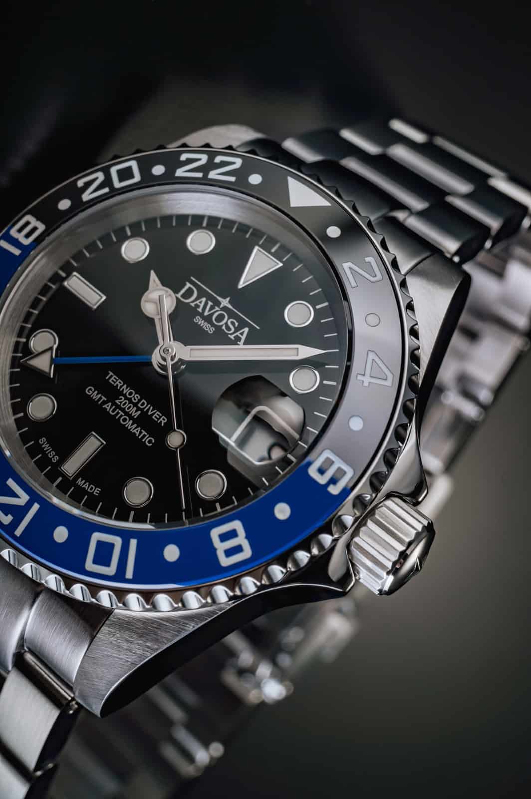 Ternos Ceramic Automatic GMT Swiss-Made Black Blue Diving Watch 16159040 GMT Davosa USA Official Distributor. Prices are Final. Tax & duties included.