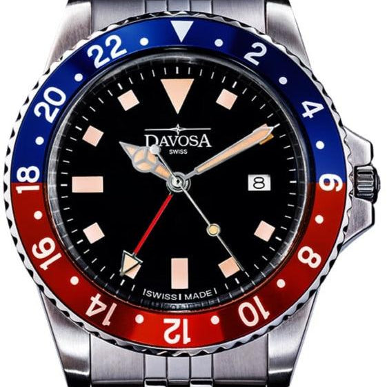 Vintage Quartz 100m Red Blue Unisex Diver Watch 16350090 GMT Davosa USA Official Distributor. Prices are Final. Tax & duties included. 39mm Pepsi PentaLink