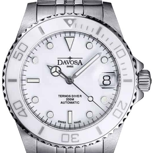 Ternos Medium Automatic Swiss-Made White Diving Watch 16619501 Diver Davosa USA Official Distributor. Prices are Final. Tax & duties included.